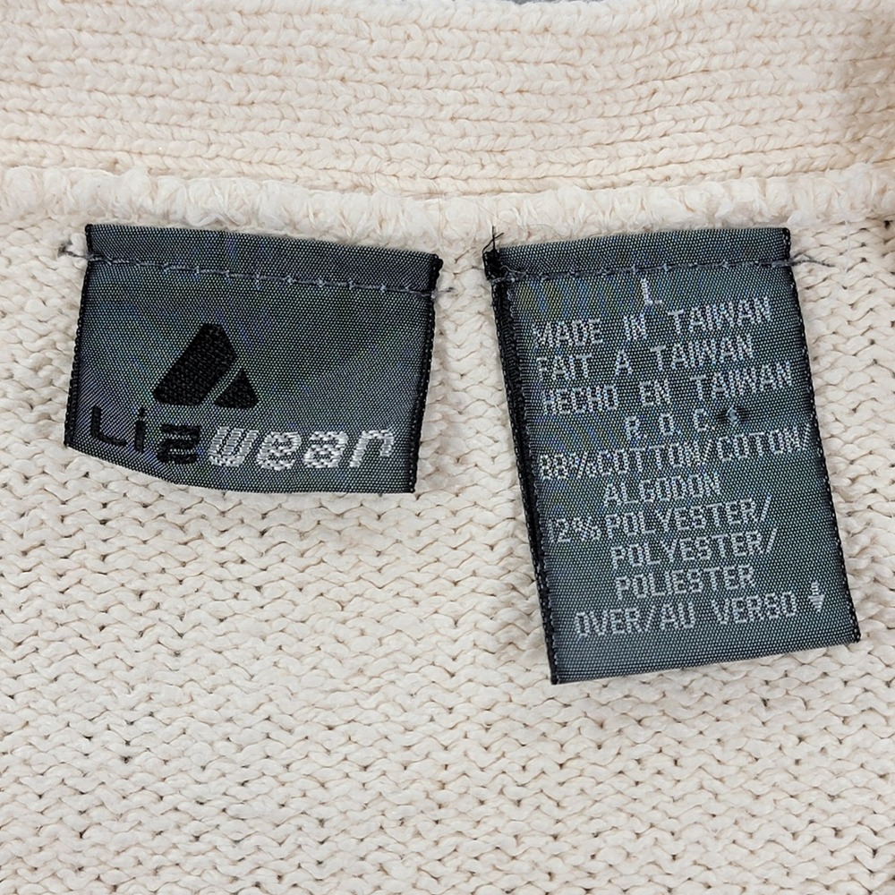 Liz Wear Vintage Cardigan Sweater Cable Knit Button Front Cream Women's Large - Picture 5 of 10